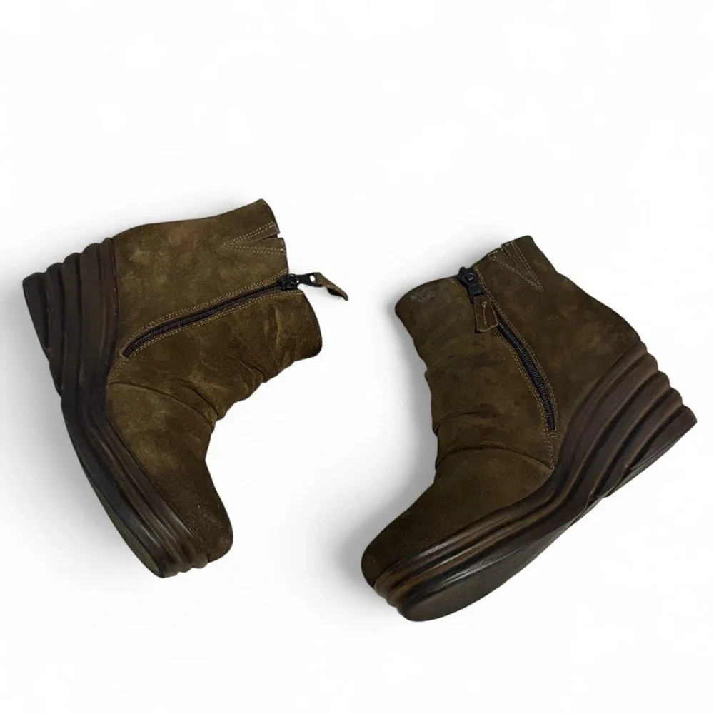 Miz Mooz Boots Ruched suede leather wedge platform
